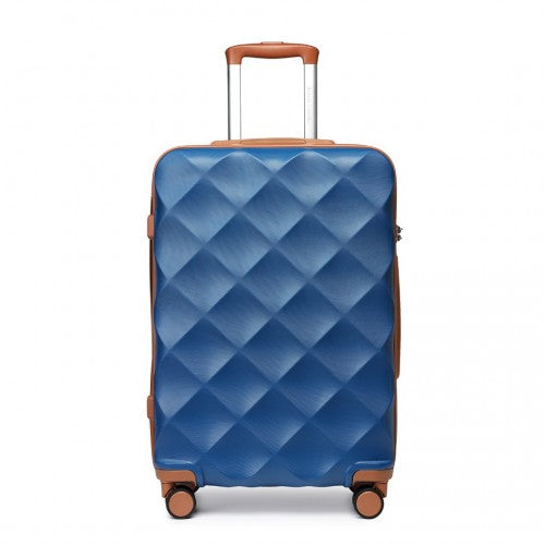 British Traveller 24 Inch Ultralight ABS And Polycarbonate Bumpy Diamond Suitcase With TSA Lock - Navy And Brown