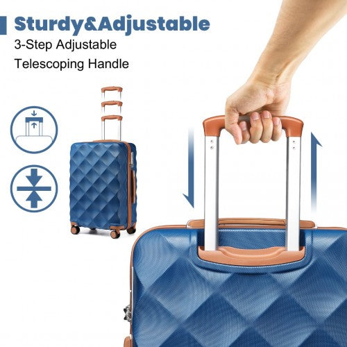 British Traveller 24 Inch Ultralight ABS And Polycarbonate Bumpy Diamond Suitcase With TSA Lock - Navy And Brown