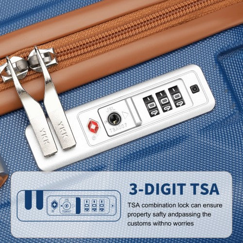 British Traveller 24 Inch Ultralight ABS And Polycarbonate Bumpy Diamond Suitcase With TSA Lock - Navy And Brown