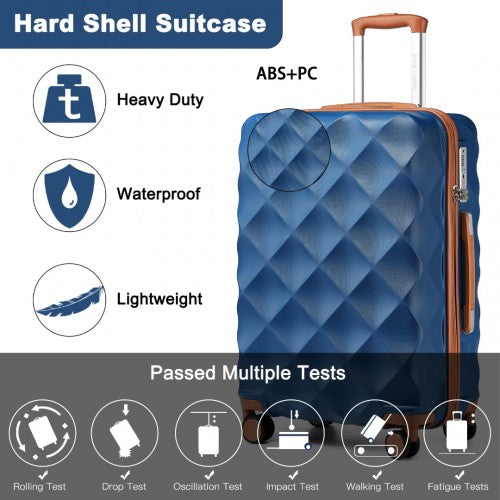 British Traveller 24 Inch Ultralight ABS And Polycarbonate Bumpy Diamond Suitcase With TSA Lock - Navy And Brown