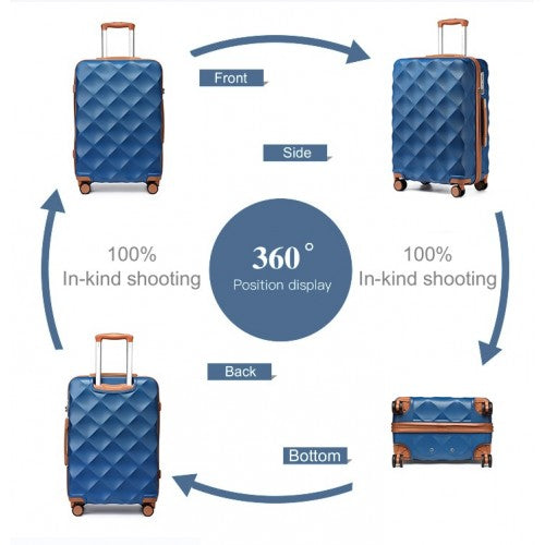 British Traveller 24 Inch Ultralight ABS And Polycarbonate Bumpy Diamond Suitcase With TSA Lock - Navy And Brown