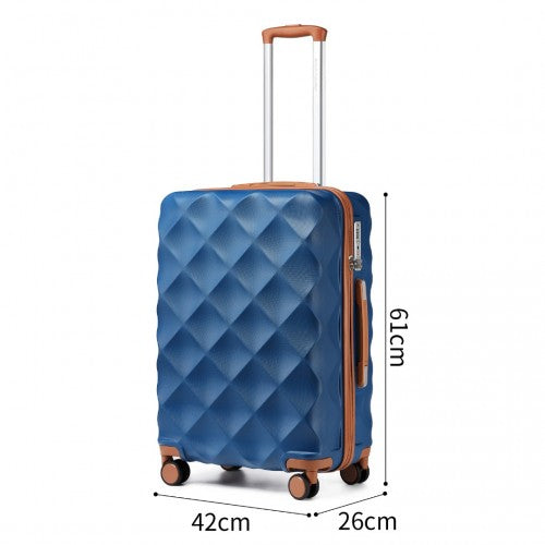 British Traveller 24 Inch Ultralight ABS And Polycarbonate Bumpy Diamond Suitcase With TSA Lock - Navy And Brown
