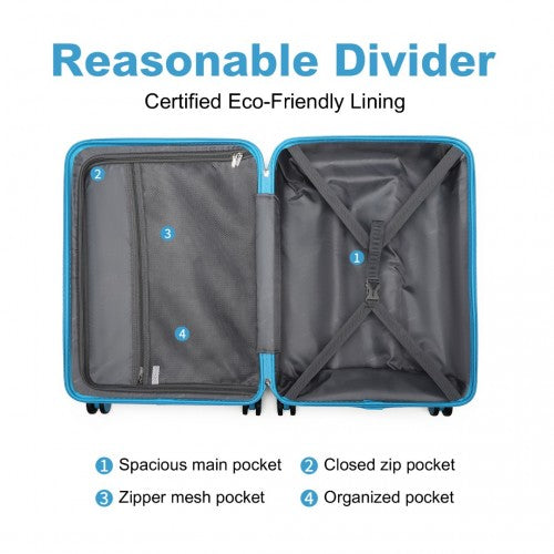 British Traveller 24 Inch Ultralight ABS And Polycarbonate Bumpy Diamond Suitcase With TSA Lock - Blue