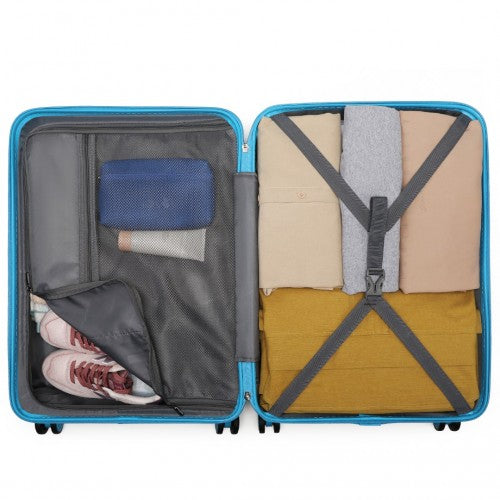 British Traveller 28 Inch Ultralight ABS And Polycarbonate Bumpy Diamond Suitcase With TSA Lock - Blue