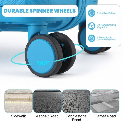 British Traveller Ultralight ABS And Polycarbonate Bumpy Diamond 4 Pcs Luggage Set With TSA Lock - Blue