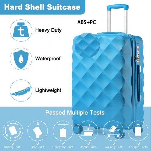 British Traveller Ultralight ABS And Polycarbonate Bumpy Diamond 4 Pcs Luggage Set With TSA Lock - Blue