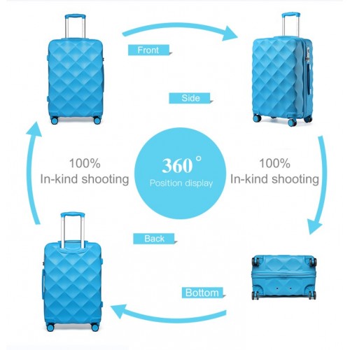 British Traveller Ultralight ABS And Polycarbonate Bumpy Diamond 4 Pcs Luggage Set With TSA Lock - Blue