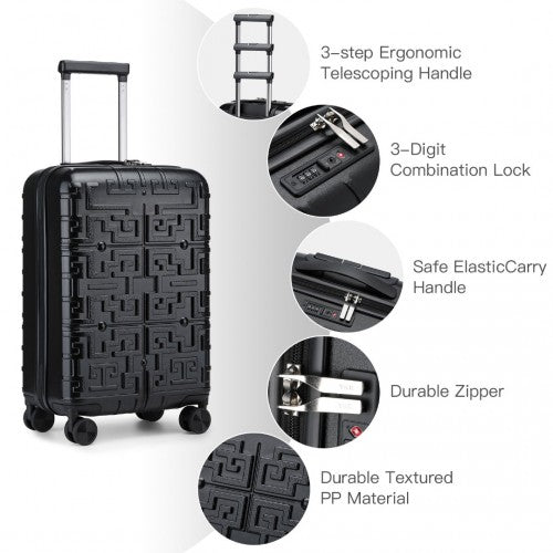 Supercase Stylish 20 Inch Carry - On Polypropylene Hardshell Suitcase with Maze Pattern - Black