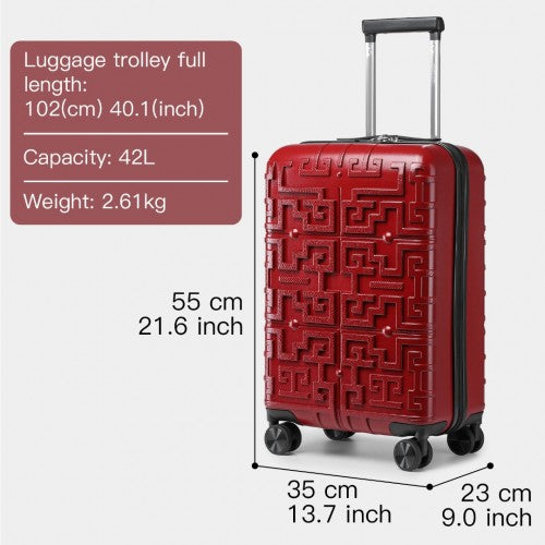 Supercase Stylish 20 Inch Carry - On Polypropylene Hardshell Suitcase with Maze Pattern - Red