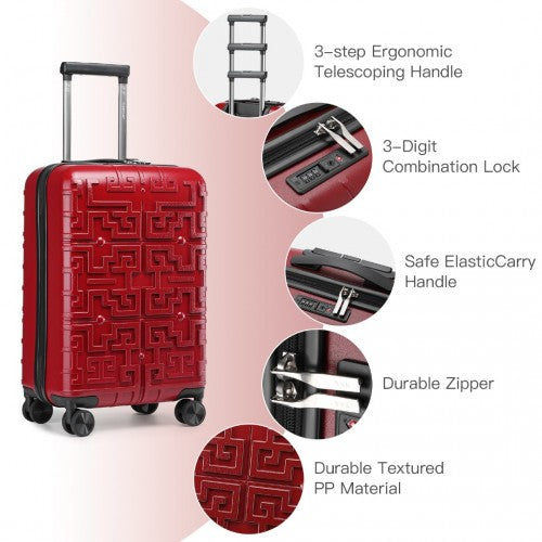 Supercase Stylish 20 Inch Carry - On Polypropylene Hardshell Suitcase with Maze Pattern - Red