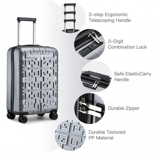 Supercase Stylish 20 Inch Carry - On Polypropylene Hardshell Suitcase with Maze Pattern - Silver