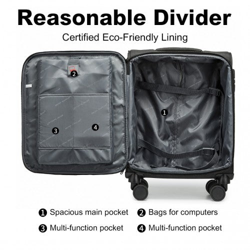 British Traveller 20 Inch Lightweight Cabin Carry - On Suitcase with Soft Shell and Laptop Compartment - Black