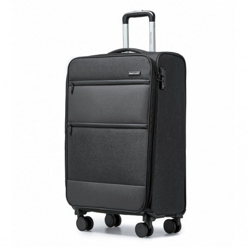 British Traveller 20 Inch Lightweight Cabin Carry - On Suitcase with Soft Shell and Laptop Compartment - Black