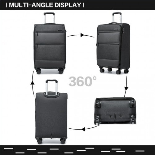 British Traveller 20 Inch Lightweight Cabin Carry - On Suitcase with Soft Shell and Laptop Compartment - Black