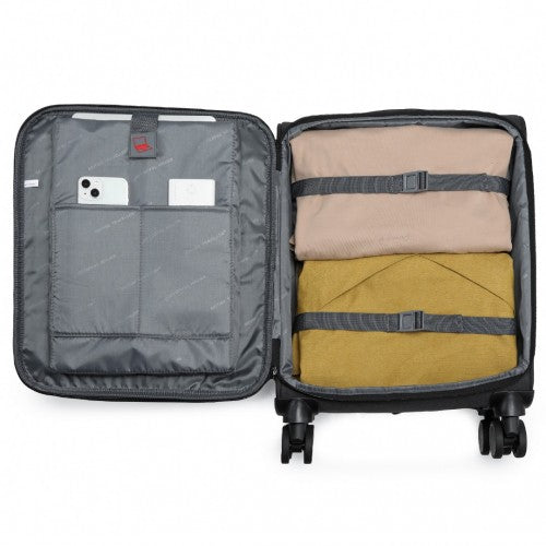 British Traveller 20 Inch Lightweight Cabin Carry - On Suitcase with Soft Shell and Laptop Compartment - Black