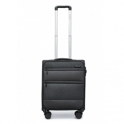 British Traveller 20 Inch Lightweight Cabin Carry - On Suitcase with Soft Shell and Laptop Compartment - Black