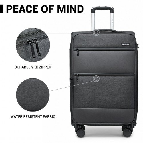 British Traveller 20 Inch Lightweight Cabin Carry - On Suitcase with Soft Shell and Laptop Compartment - Black