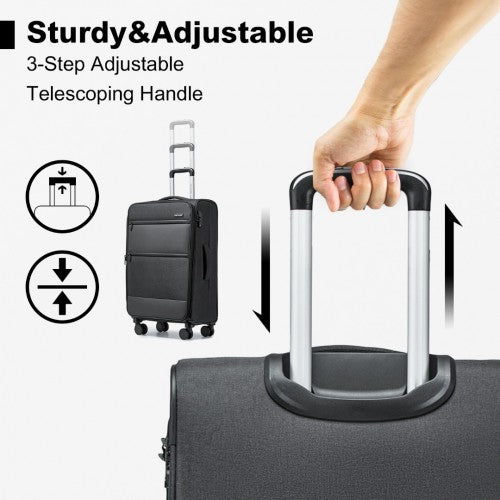 British Traveller 24 Inch Lightweight Soft Shell Expandable Suitcase With TSA Lock - Black