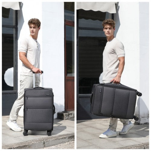 British Traveller 24 Inch Lightweight Soft Shell Expandable Suitcase With TSA Lock - Black
