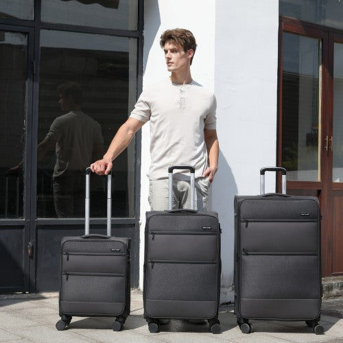British Traveller 20 Inch Lightweight Cabin Carry - On Suitcase with Soft Shell and Laptop Compartment - Black
