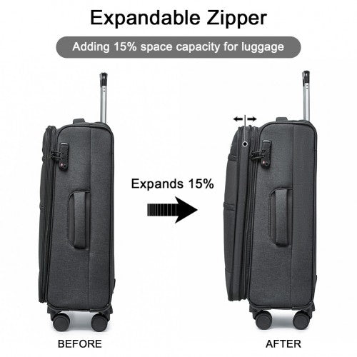 British Traveller 24 Inch Lightweight Soft Shell Expandable Suitcase With TSA Lock - Black