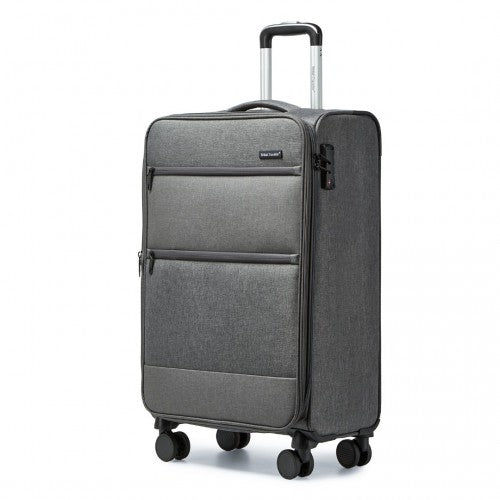 British Traveller 20 Inch Lightweight Cabin Carry - On Suitcase with Soft Shell and Laptop Compartment - Grey