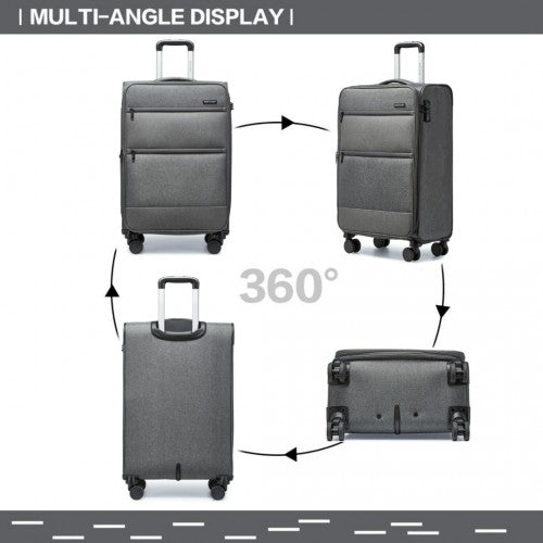 British Traveller 20 Inch Lightweight Cabin Carry - On Suitcase with Soft Shell and Laptop Compartment - Grey