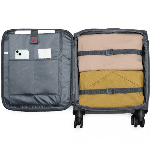 British Traveller 20 Inch Lightweight Cabin Carry - On Suitcase with Soft Shell and Laptop Compartment - Grey