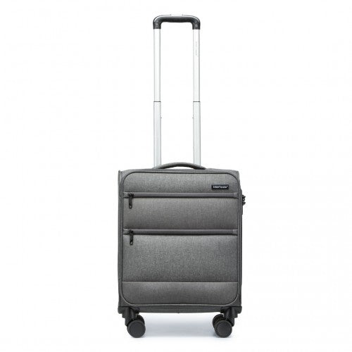 British Traveller 20 Inch Lightweight Cabin Carry - On Suitcase with Soft Shell and Laptop Compartment - Grey