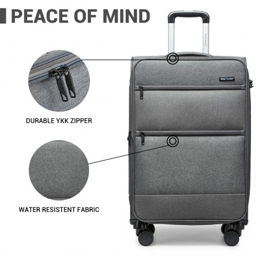 British Traveller 20 Inch Lightweight Cabin Carry - On Suitcase with Soft Shell and Laptop Compartment - Grey