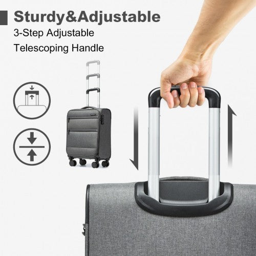 British Traveller 20 Inch Lightweight Cabin Carry - On Suitcase with Soft Shell and Laptop Compartment - Grey