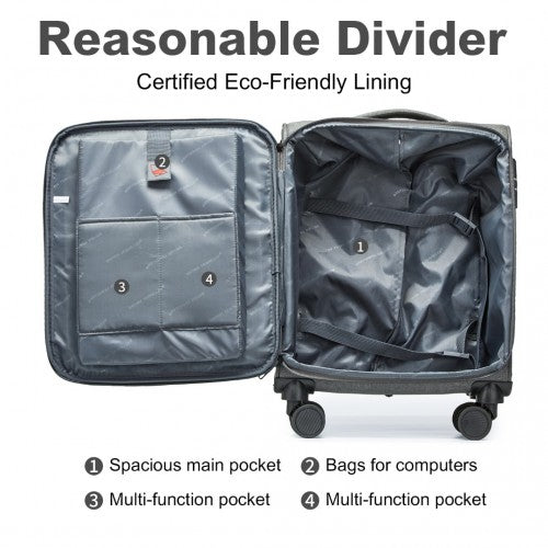 British Traveller 20 Inch Lightweight Cabin Carry - On Suitcase with Soft Shell and Laptop Compartment - Grey