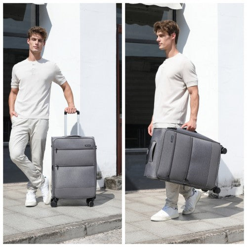 British Traveller 24 Inch Lightweight Soft Shell Expandable Suitcase With TSA Lock - Grey