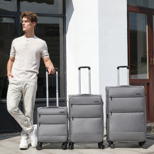 British Traveller 28 Inch Lightweight Soft Shell Expandable Suitcase With TSA Lock - Grey