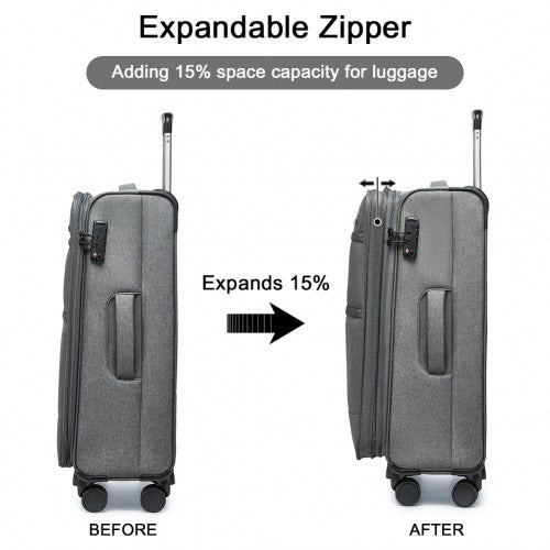 British Traveller 24 Inch Lightweight Soft Shell Expandable Suitcase With TSA Lock - Grey