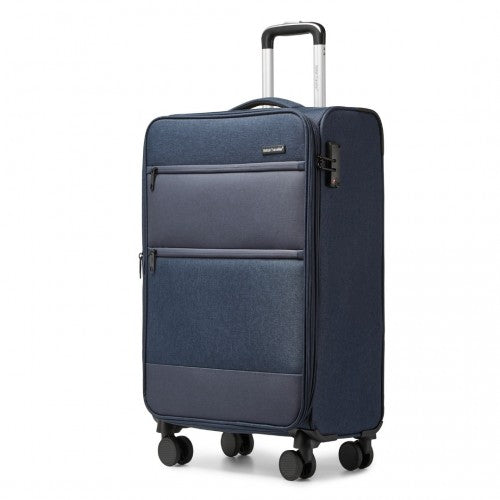 British Traveller 20 Inch Lightweight Cabin Carry - On Suitcase with Soft Shell and Laptop Compartment - Navy