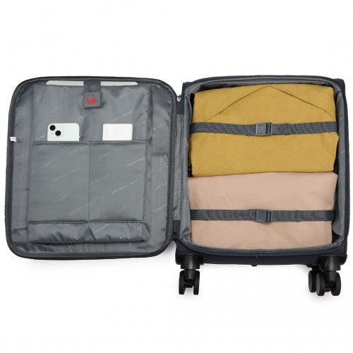 British Traveller 20 Inch Lightweight Cabin Carry - On Suitcase with Soft Shell and Laptop Compartment - Navy