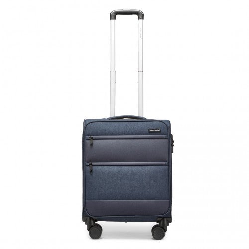 British Traveller 20 Inch Lightweight Cabin Carry - On Suitcase with Soft Shell and Laptop Compartment - Navy