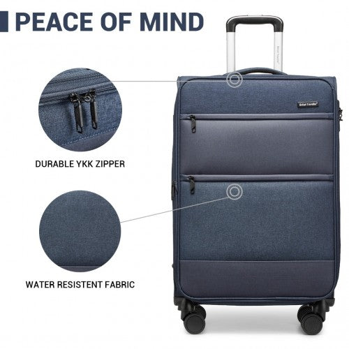 British Traveller 20 Inch Lightweight Cabin Carry - On Suitcase with Soft Shell and Laptop Compartment - Navy