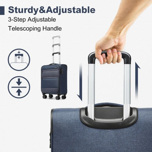 British Traveller 20 Inch Lightweight Cabin Carry - On Suitcase with Soft Shell and Laptop Compartment - Navy