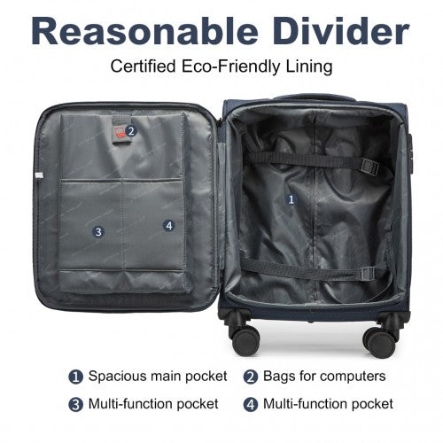British Traveller 20 Inch Lightweight Cabin Carry - On Suitcase with Soft Shell and Laptop Compartment - Navy