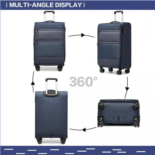 British Traveller 20 Inch Lightweight Cabin Carry - On Suitcase with Soft Shell and Laptop Compartment - Navy