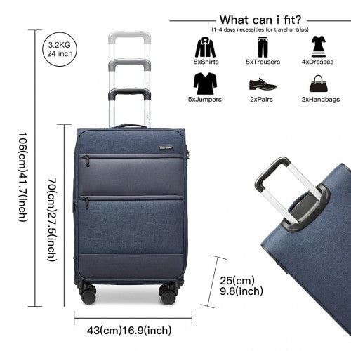 British Traveller 24 Inch Lightweight Soft Shell Expandable Suitcase With TSA Lock - Navy