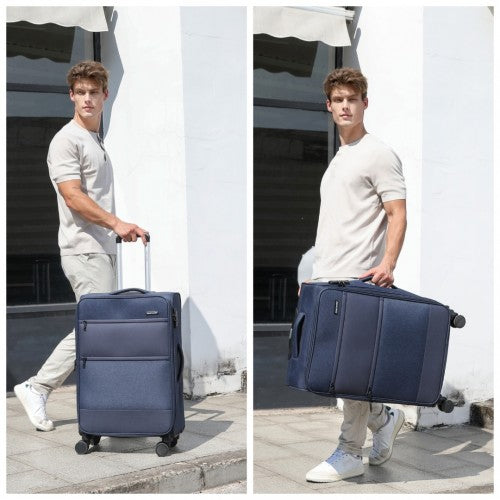 British Traveller 24 Inch Lightweight Soft Shell Expandable Suitcase With TSA Lock - Navy