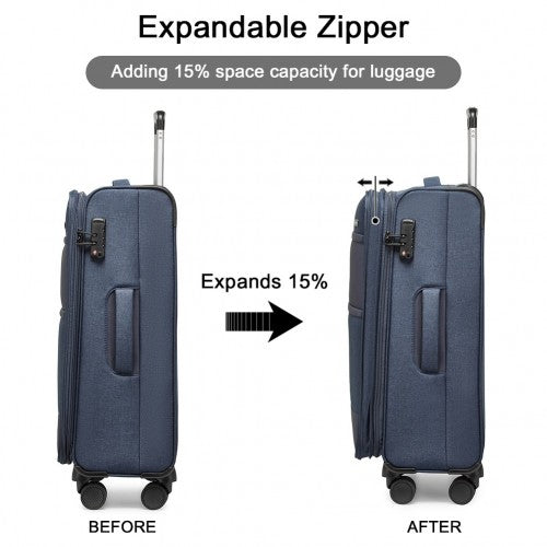 British Traveller 24 Inch Lightweight Soft Shell Expandable Suitcase With TSA Lock - Navy