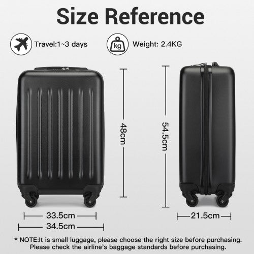 Kono Durable 20 Inch Lightweight ABS Vertical Textured Carry - On Suitcase with Secure 3 - Digit Lock - Black