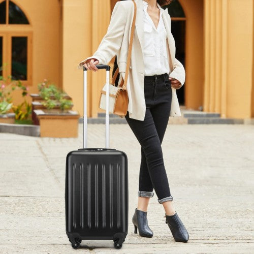Kono Durable 20 Inch Lightweight ABS Vertical Textured Carry - On Suitcase with Secure 3 - Digit Lock - Black