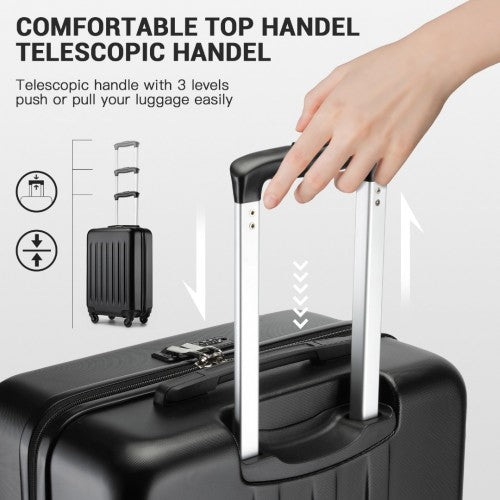 Kono Durable 20 Inch Lightweight ABS Vertical Textured Carry - On Suitcase with Secure 3 - Digit Lock - Black