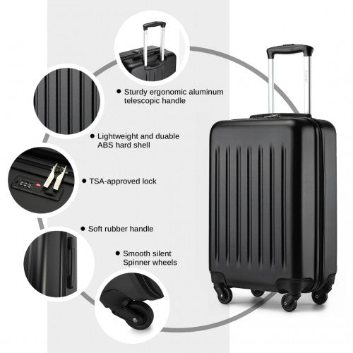 Kono Durable 20 Inch Lightweight ABS Vertical Textured Carry - On Suitcase with Secure 3 - Digit Lock - Black