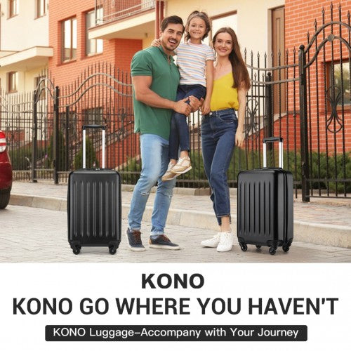 Kono Durable 20 Inch Lightweight ABS Vertical Textured Carry - On Suitcase with Secure 3 - Digit Lock - Black